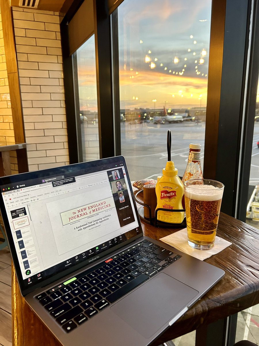 emily_rstack's tweet image. Nothing better than a layover beer with @ACOS_Residents &amp;amp; @ACOS_MSS Journal Club event about “CODA” and “STOP-IT” trials! 🌅✈️