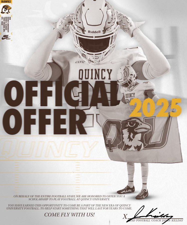 After a great conversation with <a href="/Coach_HHarris/">Hunter Harris</a> I am blessed to receive an offer from Quincy University!!!