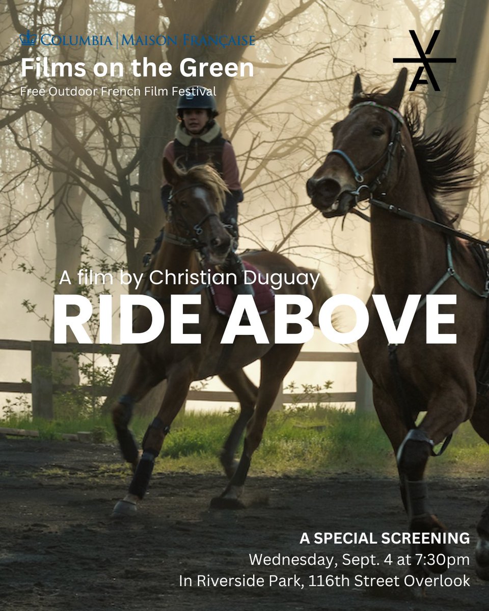 MaisonFrançaise (@columbia_mf) on Twitter photo Columbia Maison Française is thrilled to collaborate with <a href="/FilmsontheGreen/">Films on the Green</a> this September! 🎬
Join us tomorrow, Wednesday, Sept. 4 at 7:30pm for an outdoor screening of “Ride Above” at Riverside Park’s 116th Street Overlook, close to Columbia University.
See you there! Columbia Maison Française is thrilled to collaborate with <a href="/FilmsontheGreen/">Films on the Green</a> this September! 🎬
Join us tomorrow, Wednesday, Sept. 4 at 7:30pm for an outdoor screening of “Ride Above” at Riverside Park’s 116th Street Overlook, close to Columbia University.
See you there!
