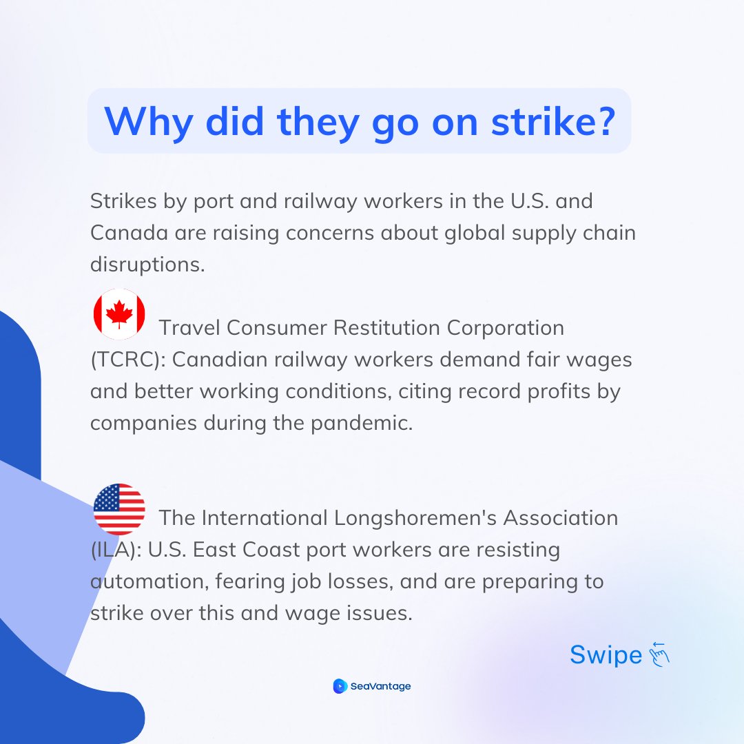 SeaVantage's tweet photo. Discover how port and rail strikes in North America are affecting global logistics and how SeaVantage can help you. https://t.co/a2KhRhSWnW