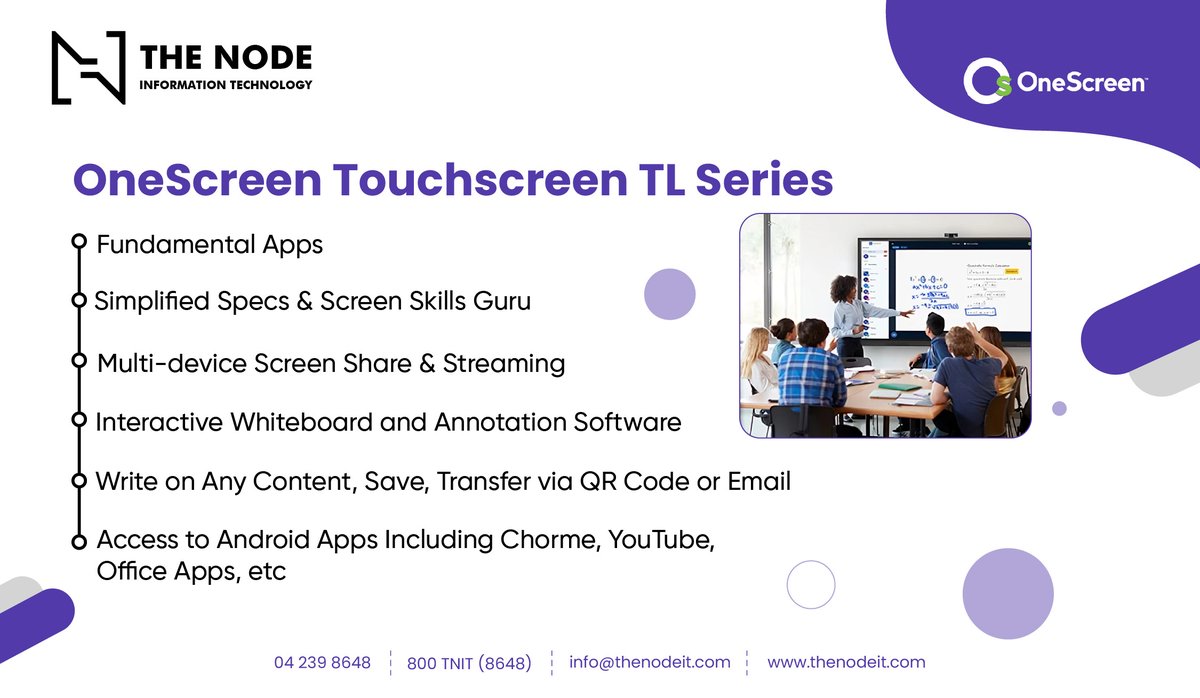 thenodeit's tweet image. Enhance the productivity of your presentations with the OneScreen TL Series Interactive Touchscreen Display!  Contact us at: Toll-Free: 800-TNIT (800 8648) 📧 info@thenodeit.com 🌐 thenodeit.com   #IT #DigitalInfrastructure #NodeIT #CyberSecurity #XDR #Sophos