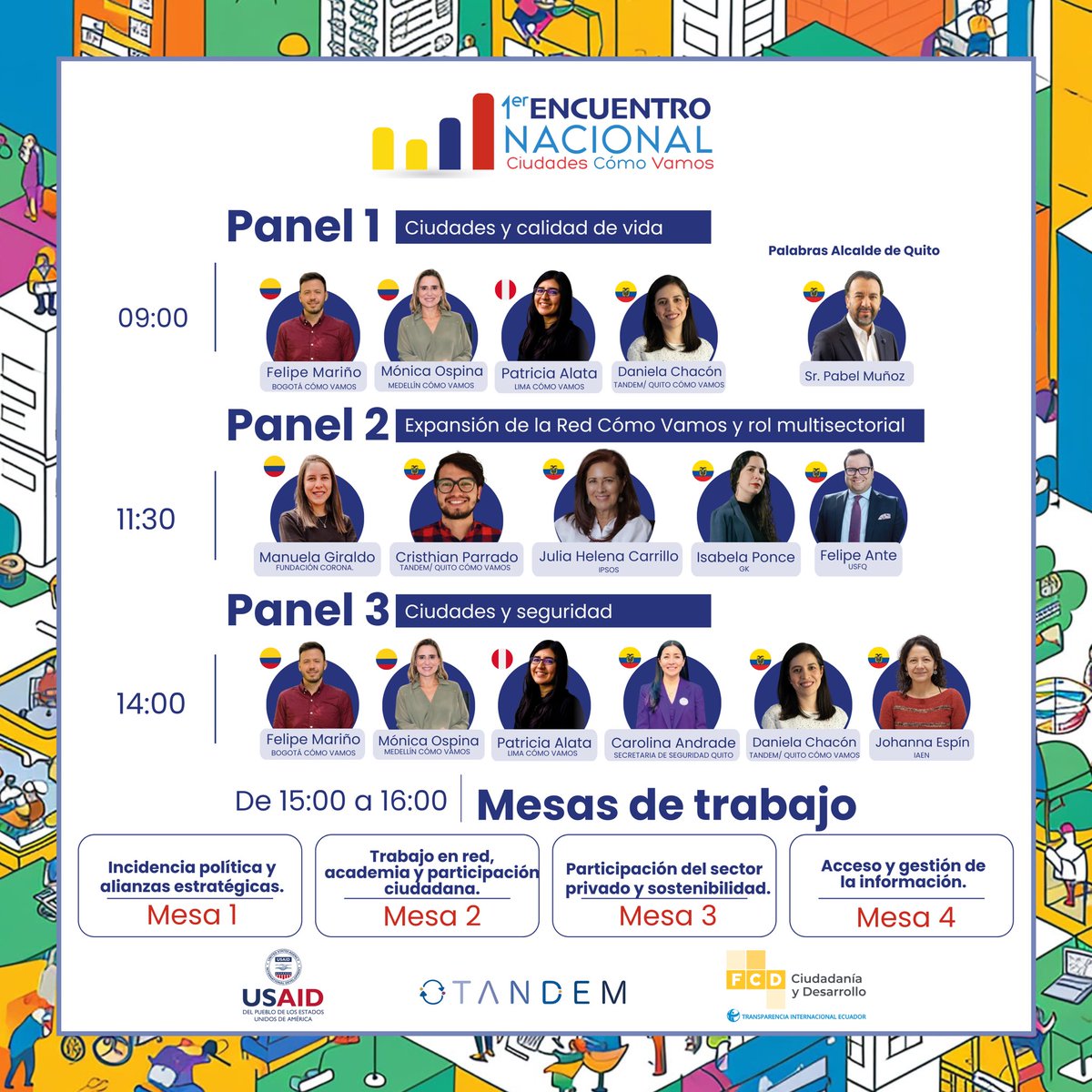 🌐 ¡Estamos a días del Primer Encuentro Nacional de Ciudades Como Vamos!

Este evento reúne a expertxs nacionales e internacionales para hablar sobre datos y el futuro de nuestras ciudades. 
📅  5 de septiembre
🕒  08h00
📍 Ciespal
📲 Ven y participa la entrada es libre.