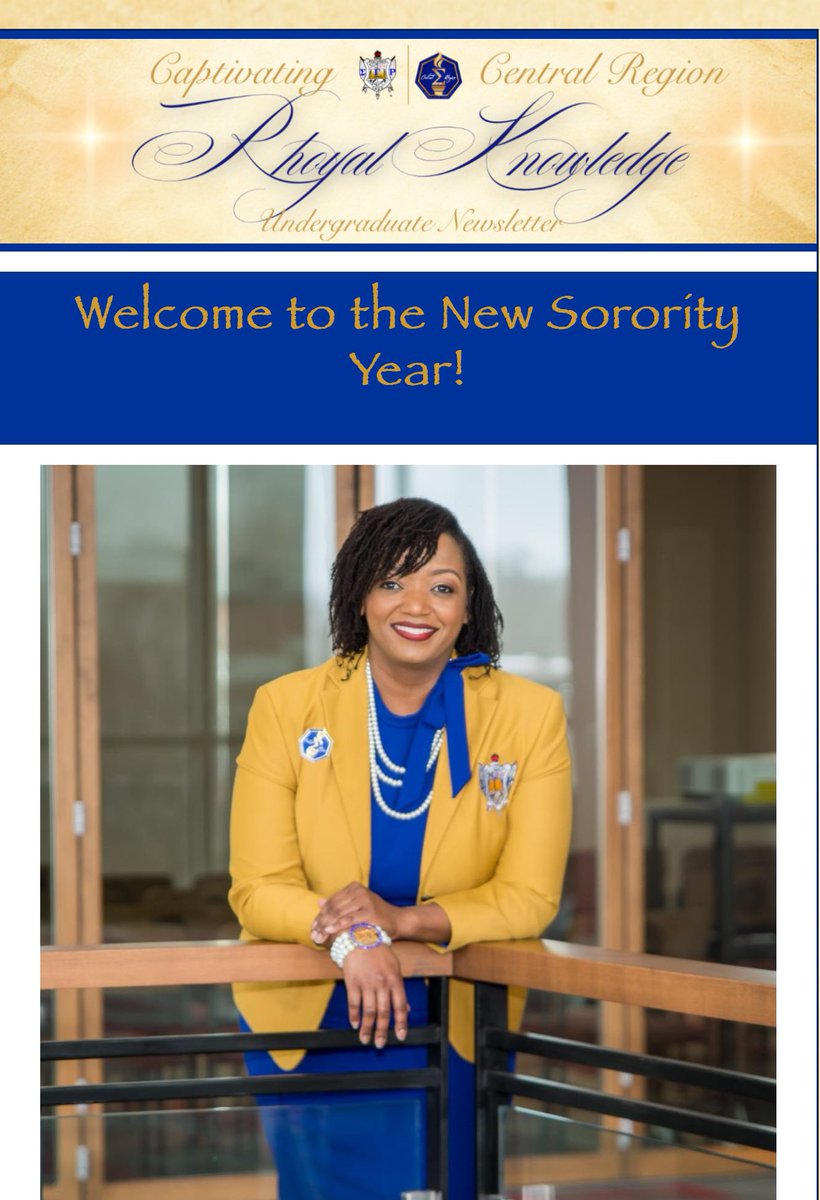 SGRhoCentral's tweet photo. The Central Region Undergraduate Chapter Coordinator, Soror Doni Walker, has released
The Rhoyal Knowledge newsletter!
Please check out the Central Region Newsletter for more information.
#SGRhoCentral #CaptivatingCentral #ElevatingCentral https://t.co/MlInG6e7Lo