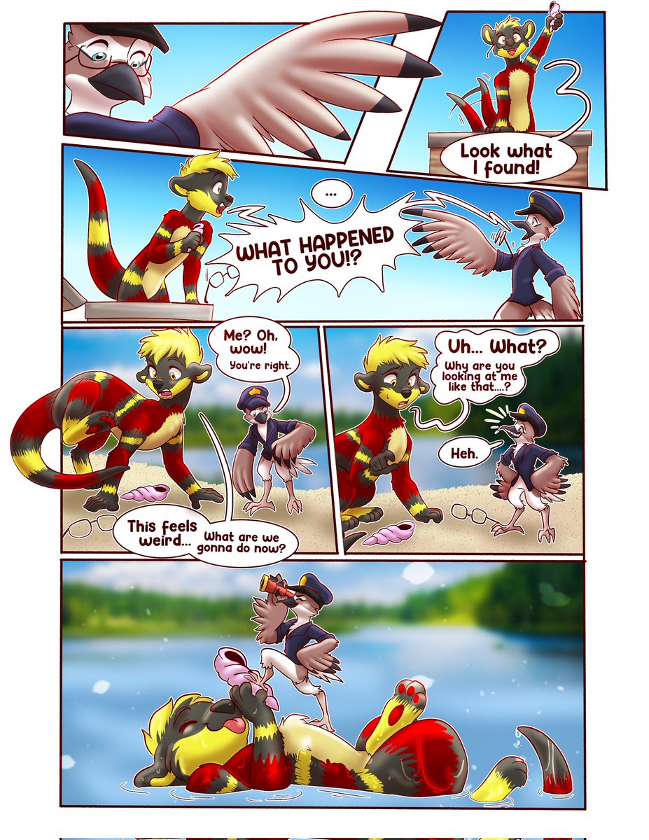 Woofumzz's tweet image. When you're going for a stroll on the beach on #TFTuesday, you probably should just ignore anything unusual you come across... I should've warned @TheRedRuff, but I got a little distracted myself!

Amazingly adorable new comic by @AelithEarfalas!
#transfur