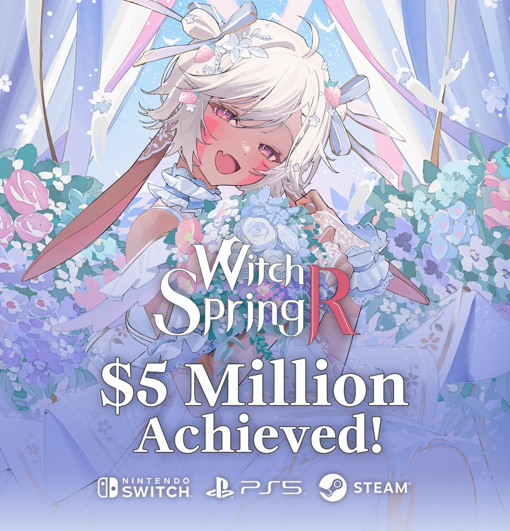 WitchSpringR's tweet image. WitchSpring R hits $5M in global sales shortly after console launch! Thank you for all the great love and support!!! #WitchSpringR