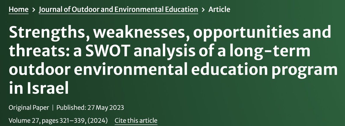 📑 Five from Vol 27 Iss 2
S: Engaging students in hands-on conservation efforts.
W: Challenges in maintaining long-term funding &amp; expert involvement.
O: Expanding the program to other schools and regions.
T: Environmental changes and resource limitations.
link.springer.com/article/10.100…