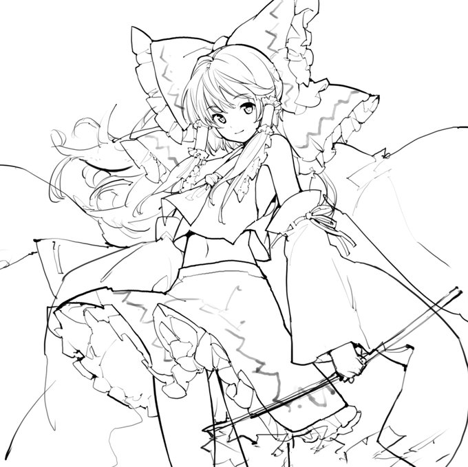 なんとなく霊夢のざっくりあたり線画 