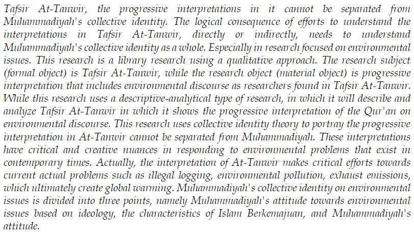 Qist_Journal's tweet photo. Tarman, Al Faiz Muhammad Rabbany, et al. “#PROGRESSIVEINTERPRETATION OF THE QUR’AN IN TAFSIR AT-TANWIR: #MUHAMMADIYAH’S #COLLECTIVEIDENTITY ON #ENVIRONMENTAL ISSUES.” QiST: Journal of Quran and Tafseer Studies, vol. 3, no. 2, Mar. 2024, pp. 147–70.  https://t.co/HMCo8UEvDh. https://t.co/DrRO296RNc
