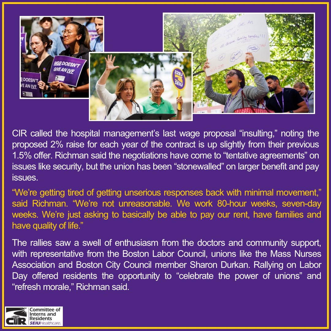 cirseiu's tweet photo. On Labor Day, residents and fellows at Mass General Brigham showed management that they will continue to fight for a contract that improves both lives of these essential workers and the quality of care for patients ✊

Thank you to @bostonherald for amplifying our struggle! https://t.co/N8vqqhggpd