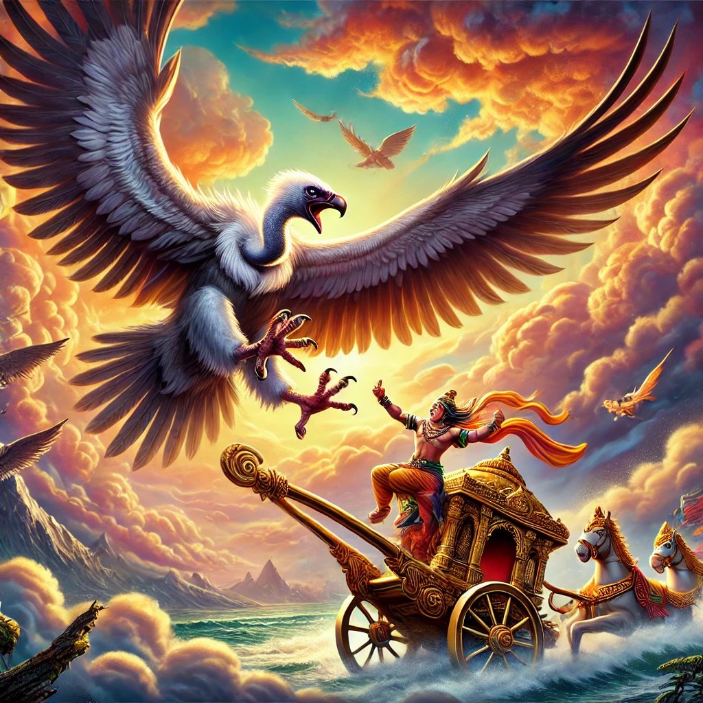 i__m_sandeep's tweet image. जब रावण सीता का अपहरण कर रहा था, बूढ़े गिद्ध जटायु ने उन्हें बचाने के लिए रावण से भिड़ने का साहस दिखाया। जटायु जानते थे कि वे रावण से हार सकते हैं, लेकिन उन्होंने निस्वार्थ भाव से अपनी जान की परवाह किए बिना लड़ाई लड़ी। 

सच्चाई के लिए निडरता से लड़ना ही सच्चा धर्म है। 🙏