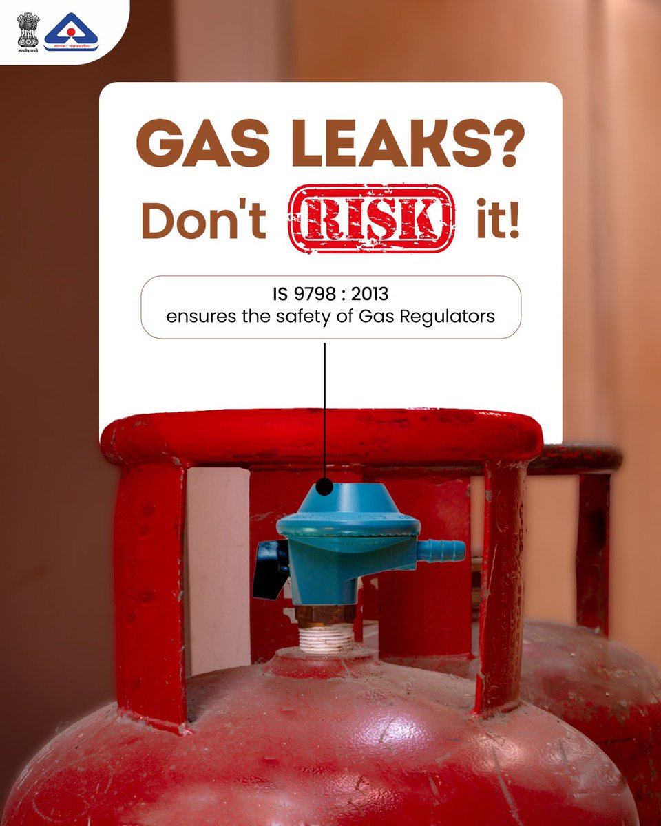 IndianStandards's tweet image. Gas leaks can be dangerous. Ensure your gas regulator is safe and is having the BIS Quality Mark to ensure #KitchenSafety. 

IS 9798 ensures the safety and reliability of your gas regulator, reducing the risk of fires, explosions, and other dangerous incidents
#MissionSafeKitchen