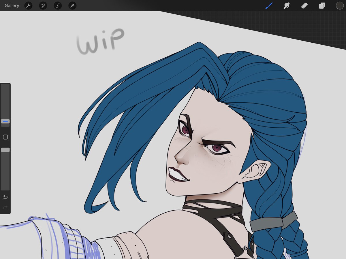 Im not ded just having to deal with art block and a new WIP coming soon
with a new art style I have been developing and leave it off with art block again😭✌️

#Arcane #Jinx #wip