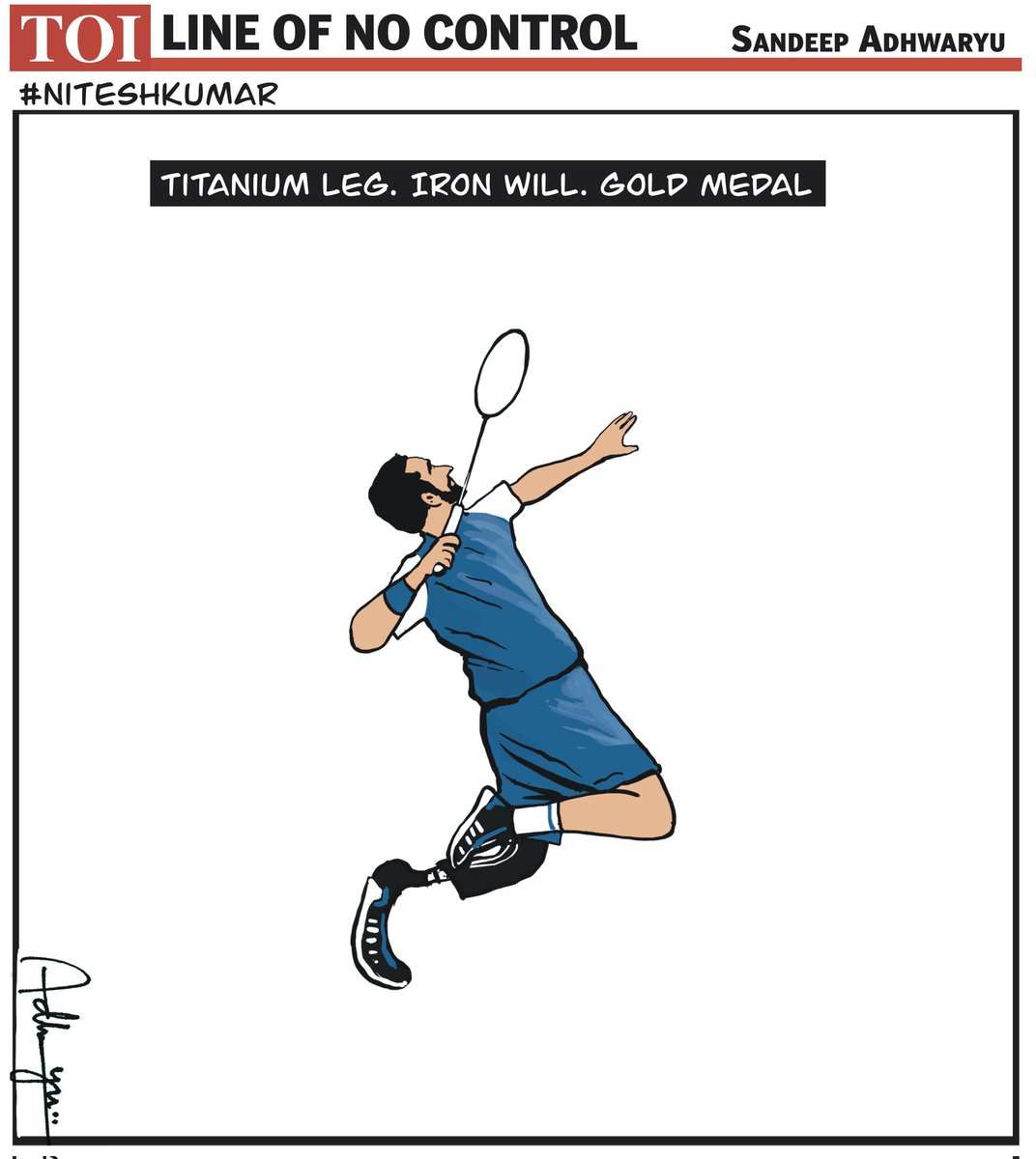 CartoonistSan's tweet image. #NiteshKumar #Paralympics2024 @timesofindia