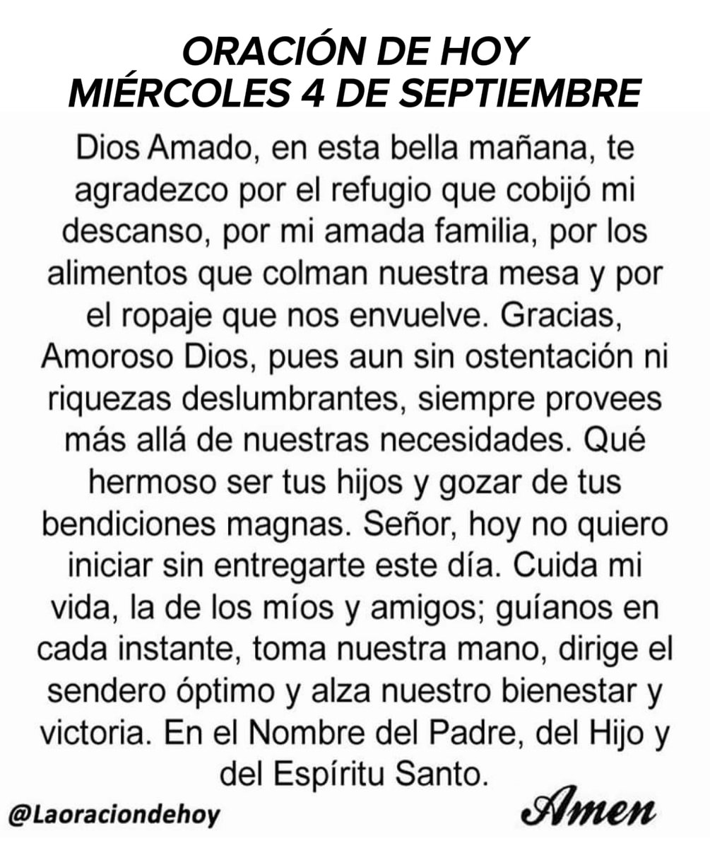 Oración diaria para hoy miércoles 4 de septiembre de 2024.