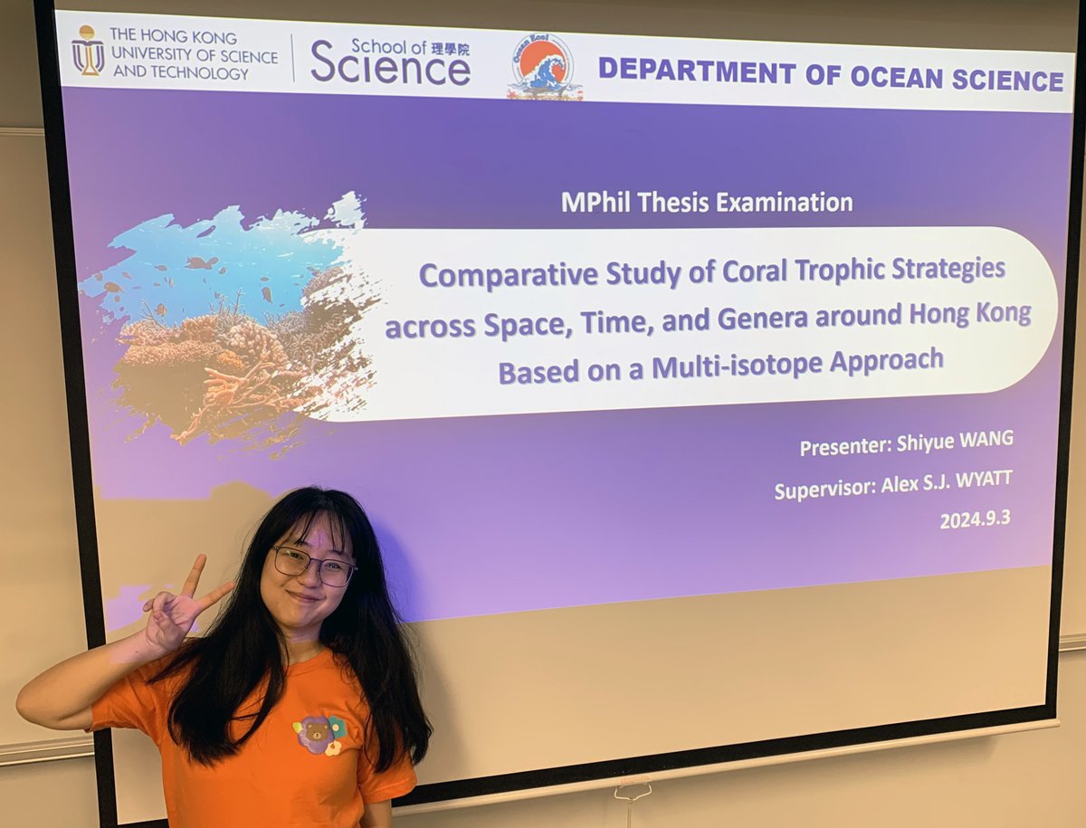 🎊Congratulations🎊 to Shiyue Wang for passing her MPhil Defense with minor corrections yesterday <a href="/hkust/">HKUST</a>. 🔜Coming soon: our exploration of #trophic strategies of #photosymbiotic #corals around #HongKong! 🇭🇰󠁣󠁮🪸🪸🪸🇭🇰