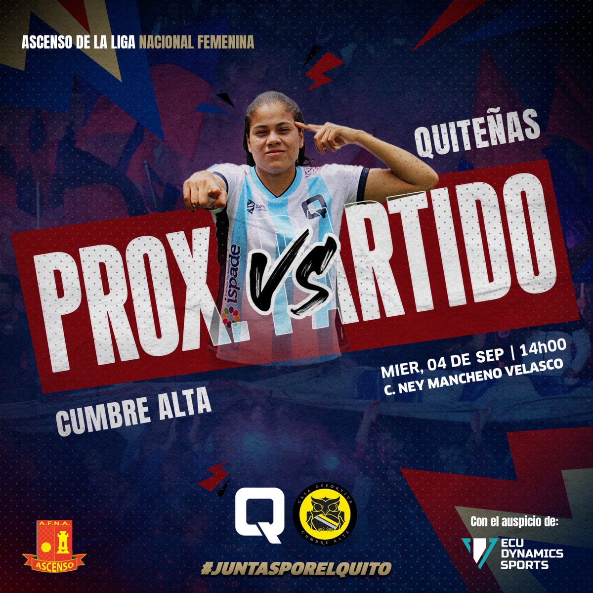 Mañana nuestro siguiente reto, con todo chicas 💙❤️ 

⚽️ Ascenso de la Liga Nacional Femenina 

🆚 Cumbre Alta
🏟️ Complejo Ney Mancheno Velasco 
⏰ 14H00
🗓️ miércoles, 04 de septiembre

#FutbolFemenino #futbol #femenino #FutFem #deportivoquito #poreldeportivoquito #sdq