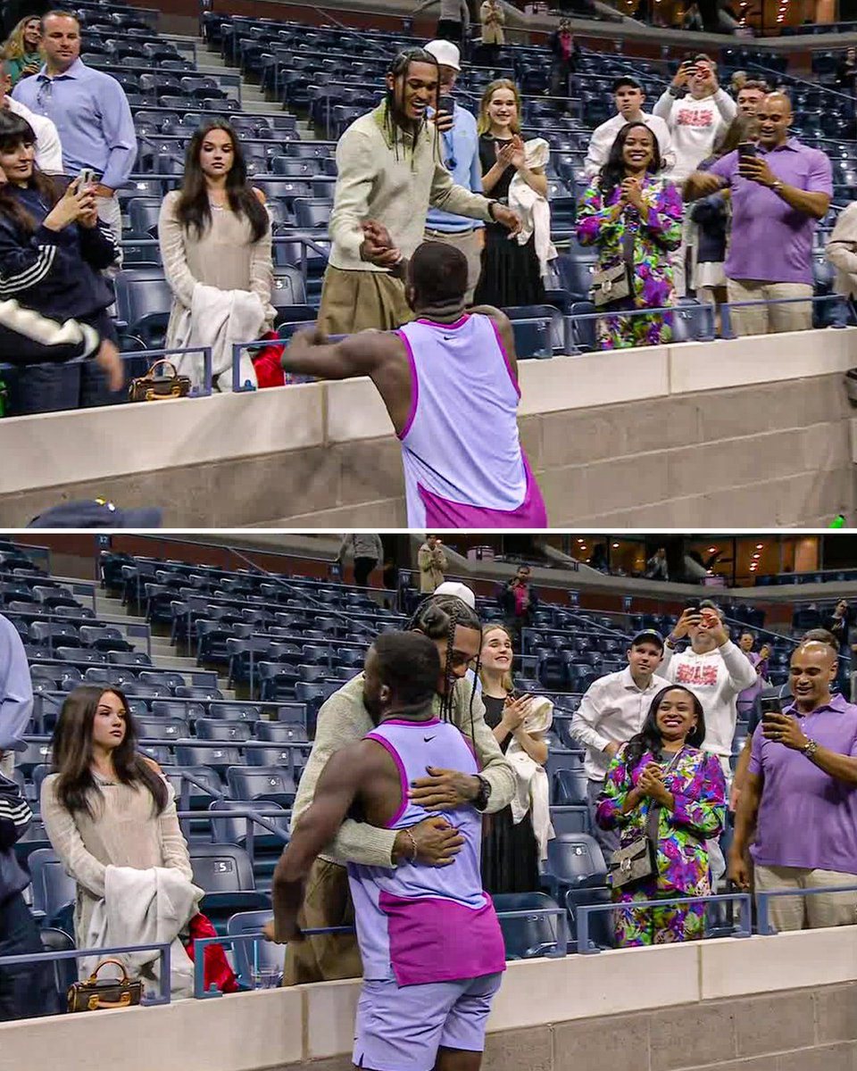 ESPNNBA's tweet photo. Jordan Clarkson embraced Frances Tiafoe after his quarterfinal match at the #USOpen 🫶 https://t.co/8is0kr7kwh