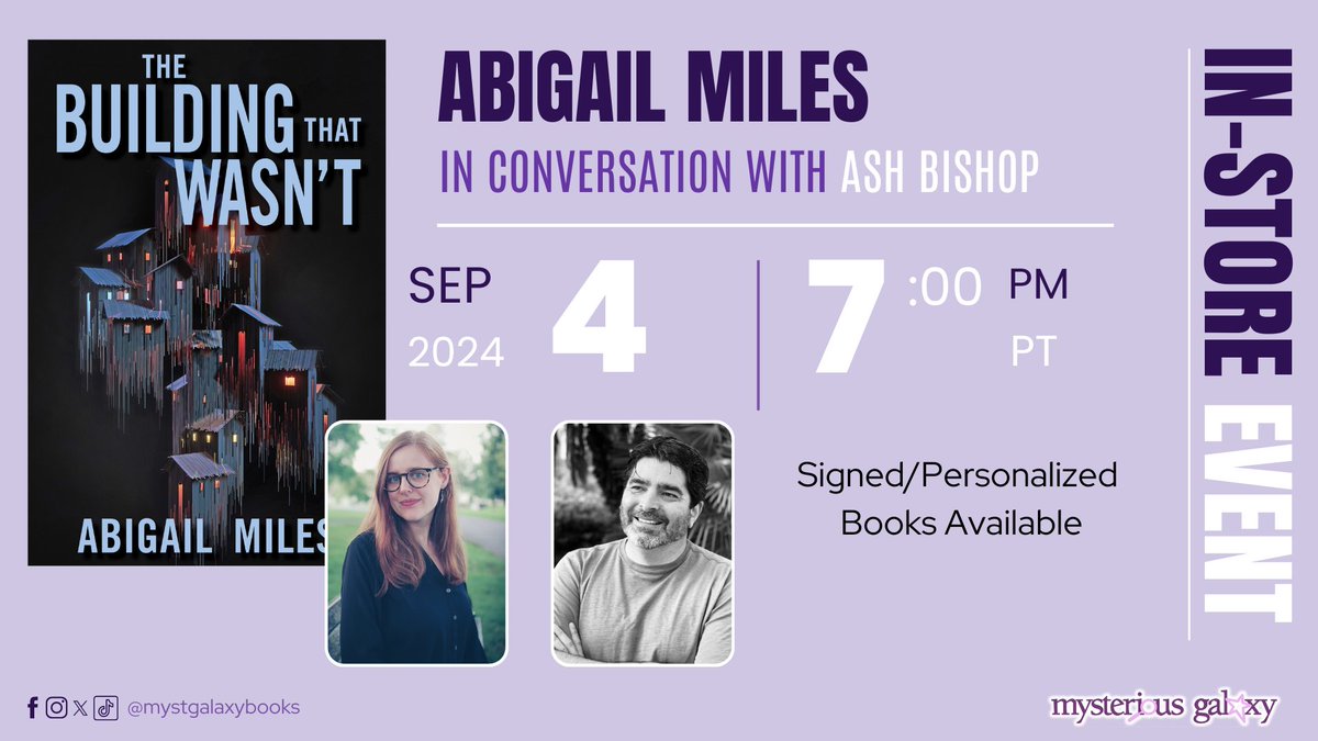 AshLBishop's tweet photo. If you're in the area tomorrow swing by Mysterious Galaxy to hear me in conversation with author Abigail Miles about the release of her twisty, scary, sci-fi thriller The Building that Wasn't. https://t.co/ErSXHDg4Dj