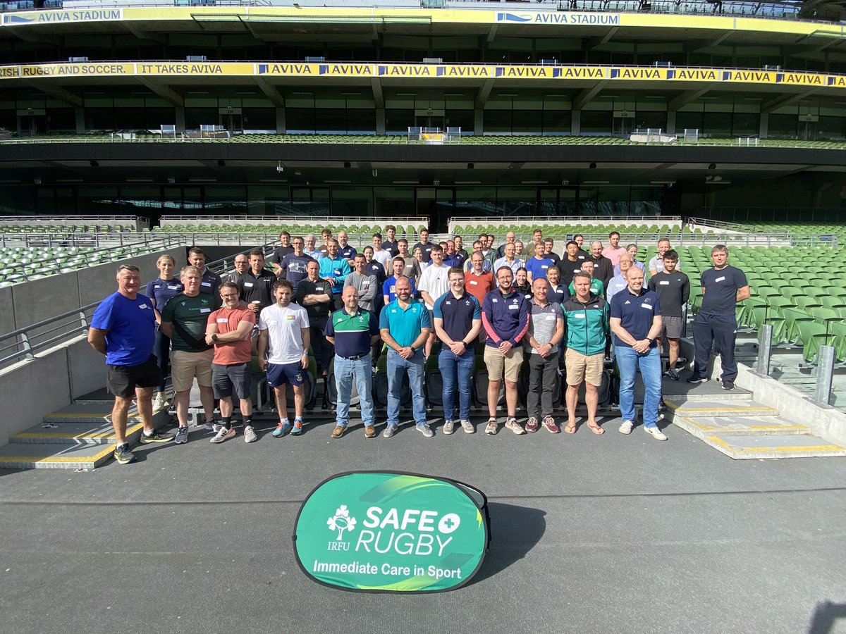 IRFUSaferugby's tweet photo. Cracking morning  @AVIVAStadium for the Dublin SAFE Rugby Level 3 course. Our biggest ever course with our national and provincial pro game medical teams. @IrishRugby https://t.co/frFB8xJiw7