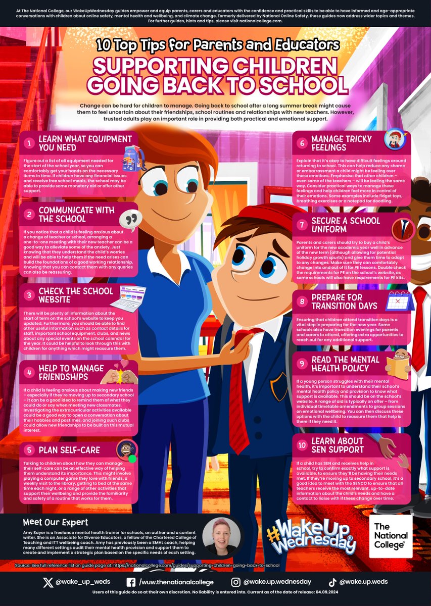 It’s the start of September, and the new school year has begun ⏰ Let’s make sure the kids have a successful return! ✨📖 This #WakeUpWednesday, we’re letting you know how to support children as they go back to school after the holidays. 

Download here &gt;&gt; bit.ly/3MvP8rd