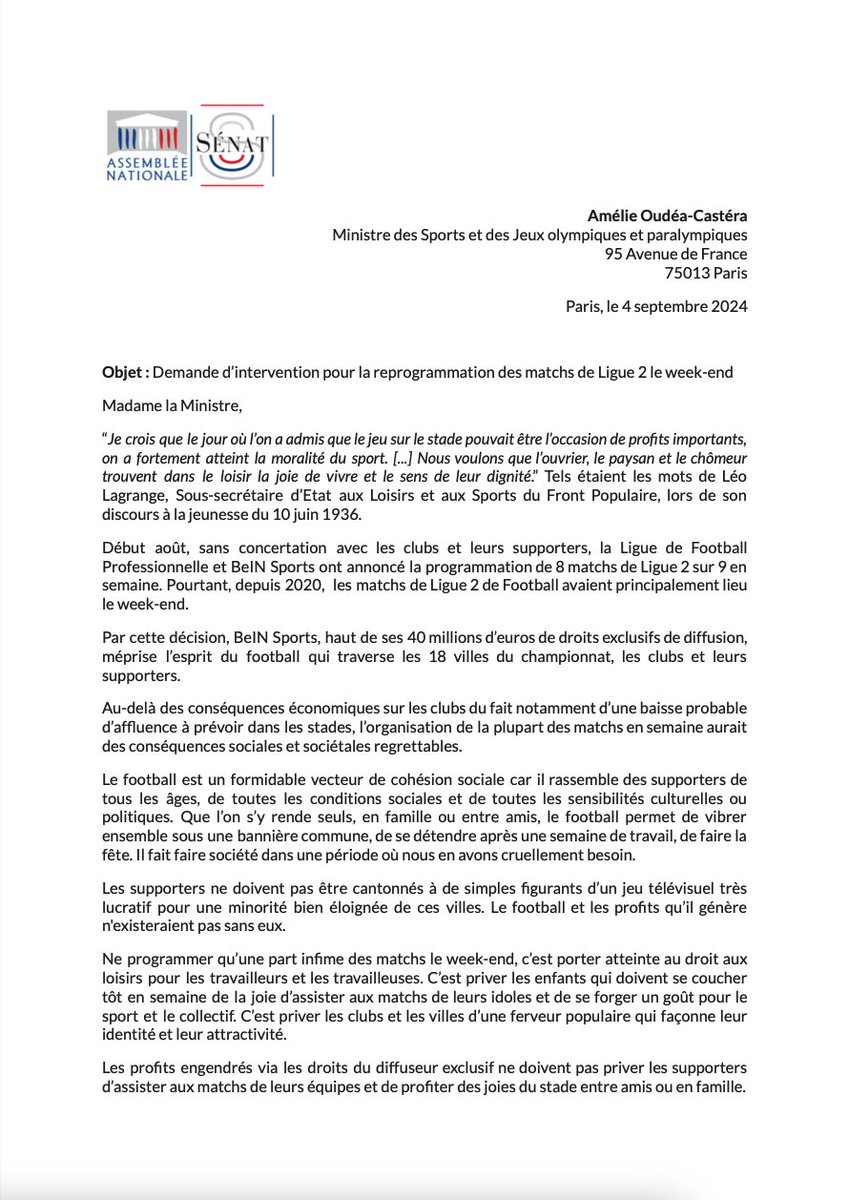 DamienGirard56's tweet photo. Le droit aux loisirs est essentiel : ne programmer qu’une part infime des matchs de Ligue 2 le week-end, c’est porter atteinte à ce droit pour les travailleurs, pour les enfants, pour les familles. 25 parlementaires se joignent à mon interpellation à la Ministre des Sports. https://t.co/ootLVc7lKZ