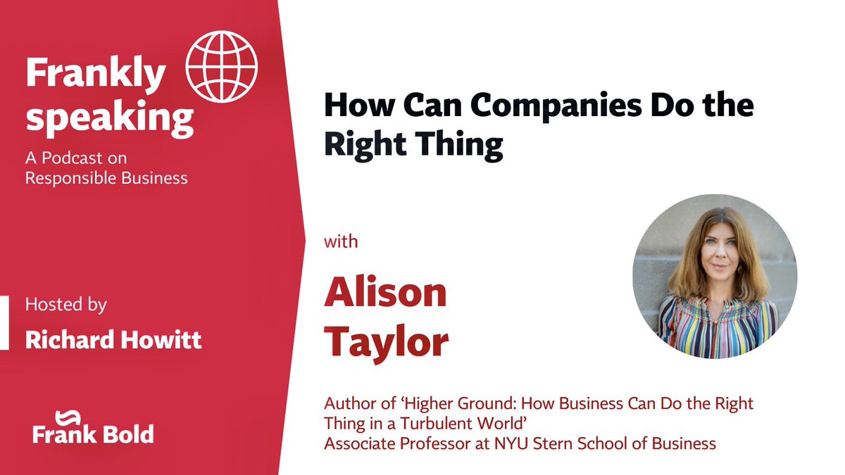 How can companies to "do the right thing"? Listen to my conversation with <a href="/FollowAlisonT/">Alison Taylor</a> <a href="/NYUStern/">NYU Stern</a> in the latest #FranklySpeaking responsible business podcast from <a href="/purposeofcorp/">Responsible Companies | Frank Bold</a>:

Spotify open.spotify.com/episode/3iHM1s…

Apple podcasts.apple.com/de/podcast/55-…

#businessintegrity #trustinbusiness