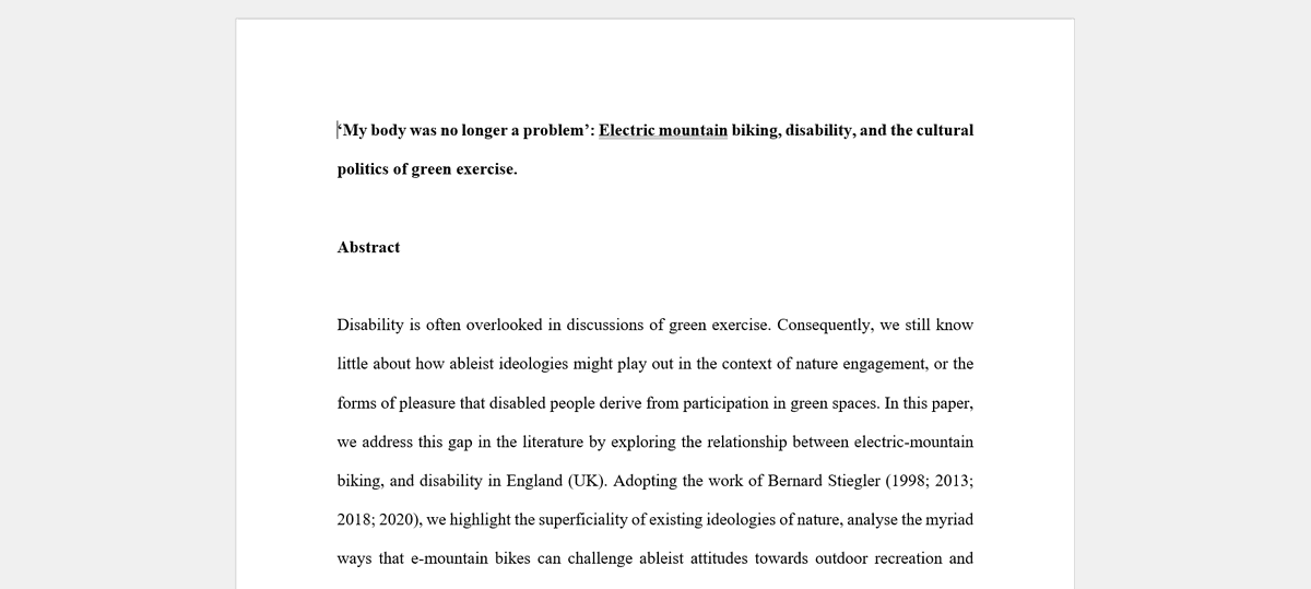 Jim Cherrington (@jcheggs84) on Twitter photo Proofs! Excited to get this important paper over the line with <a href="/JamesBrighton_G/">Dr James Brighton</a> #ebike #Disability #greenexercise #mountainbikes Let's keep pushing for more critical and less essentialist takes on this important (and often life-changing) technological intervention. Proofs! Excited to get this important paper over the line with <a href="/JamesBrighton_G/">Dr James Brighton</a> #ebike #Disability #greenexercise #mountainbikes Let's keep pushing for more critical and less essentialist takes on this important (and often life-changing) technological intervention.