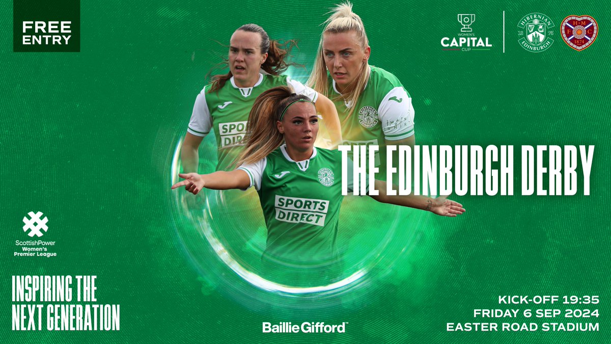 Hibernian Football Club (@hibernianfc) on Twitter photo Easter Road will host the Capital Cup on Friday night as <a href="/HibernianWomen/">Hibernian Women</a> take on Hearts! 👊⚽️
Tickets for the Derby are FREE for supporters - so get yours now and back the Hibees!
🎟️ tinyurl.com/4se9yu9w Easter Road will host the Capital Cup on Friday night as <a href="/HibernianWomen/">Hibernian Women</a> take on Hearts! 👊⚽️
Tickets for the Derby are FREE for supporters - so get yours now and back the Hibees!
🎟️ tinyurl.com/4se9yu9w