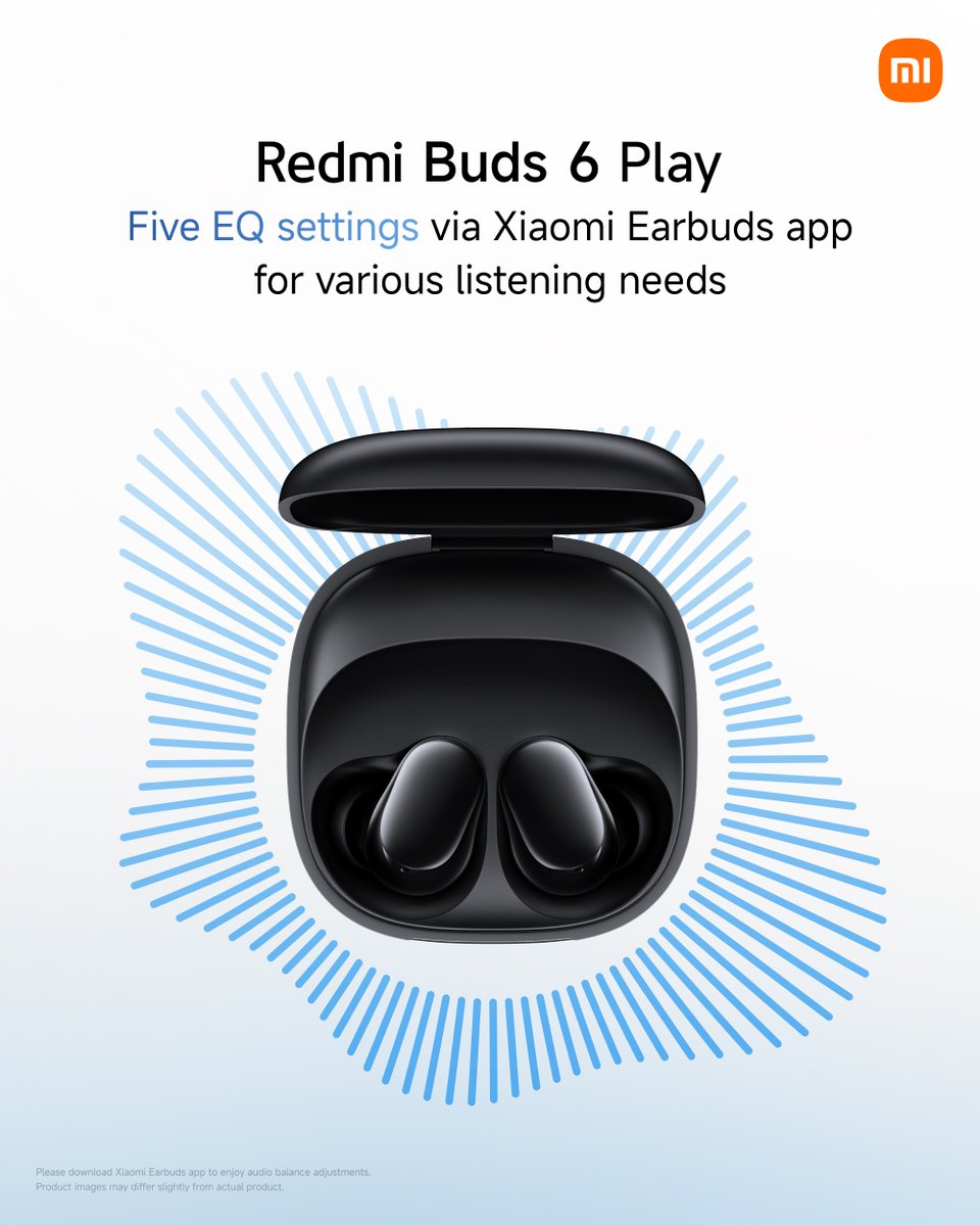 Xiaomi's tweet image. 5 EQ settings + 10mm dynamic driver + AI noise reduction

#RedmiBuds6 Play is your go-to entry-level earbuds.