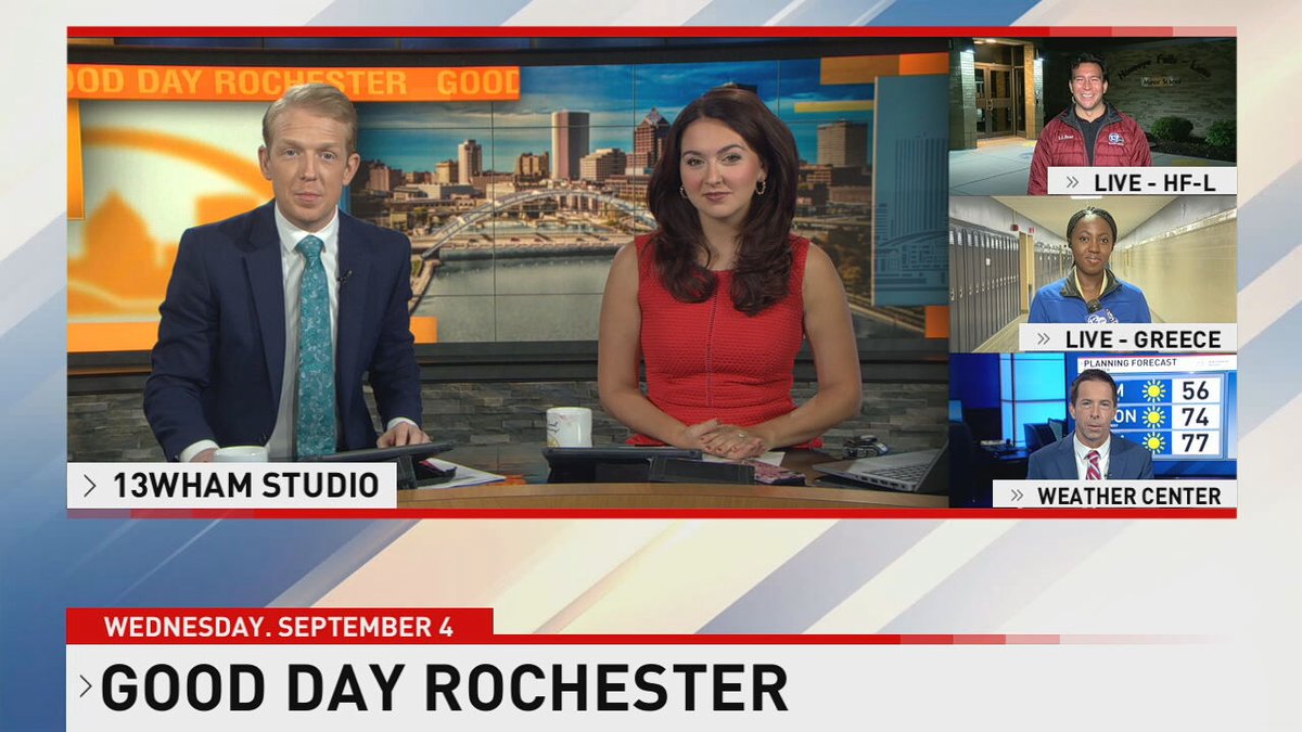 13WHAM (@13wham) on Twitter photo Another wave of students goes back to class today - our morning team is up early for coverage and to greet them at <a href="/GreeceCentral/">Greece Central</a> and <a href="/HFLCSD/">Honeoye Falls-Lima</a>! Coverage on 13WHAM and <a href="/FoxRochester/">Fox Rochester</a> all morning!
<a href="/DanSchrack/">Dan Schrack</a>
<a href="/abbyfridmannTV/">Abby Fridmann</a>
<a href="/cloreports/">Chris Lopez</a>
<a href="/SJReports/">Stephannie Joseph</a>
<a href="/MartySnyder13/">Marty Snyder 13WHAM</a>
Welcome back to Another wave of students goes back to class today - our morning team is up early for coverage and to greet them at <a href="/GreeceCentral/">Greece Central</a> and <a href="/HFLCSD/">Honeoye Falls-Lima</a>! Coverage on 13WHAM and <a href="/FoxRochester/">Fox Rochester</a> all morning!
<a href="/DanSchrack/">Dan Schrack</a>
<a href="/abbyfridmannTV/">Abby Fridmann</a>
<a href="/cloreports/">Chris Lopez</a>
<a href="/SJReports/">Stephannie Joseph</a>
<a href="/MartySnyder13/">Marty Snyder 13WHAM</a>
Welcome back to
