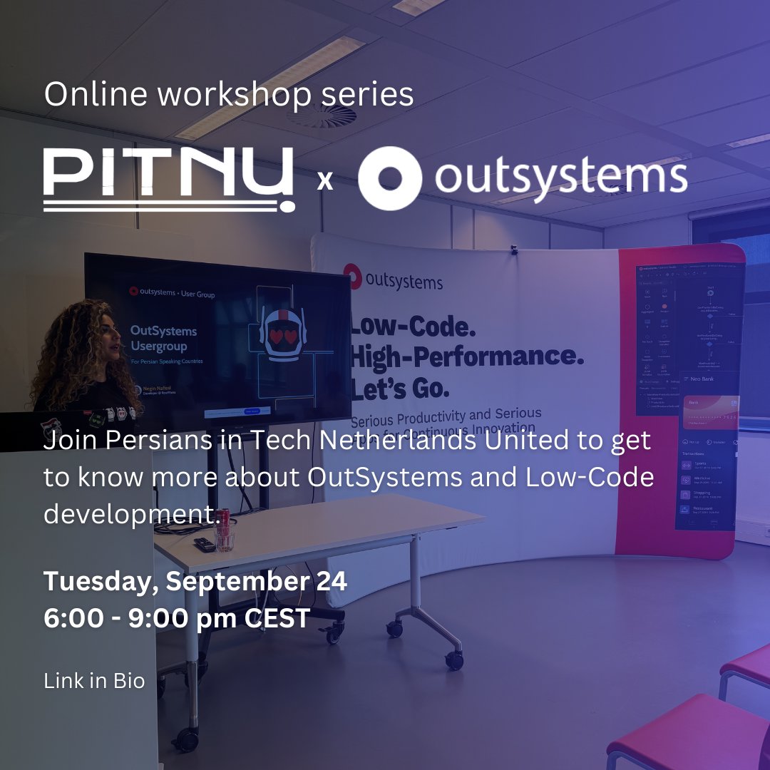 🌐 Free Online #workshop 🥳
🤩 See you on 24th of September 🤩

🔗 Sign up from anywhere around the world🌏
 lnkd.in/euPpM6y6

👩🏻‍💻 Negin Nafissi will help us learn the <a href="/OutSystems/">OutSystems</a>  #LowCode platform and community, making it easier to enter the #JobMarket.
#هلند