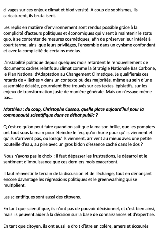 Ma Chronique dans "La Terre au Carré"
29 Août 2024 <a href="/franceinter/">France Inter</a> 
En tant que citoyen, les scientifiques ont aussi le droit d’être en colère, amers &amp; écœurés. Nous sommes profondément inquiets sur la manière dont les enjeux climat-biodiv ont été rendus inaudibles puis inexistants