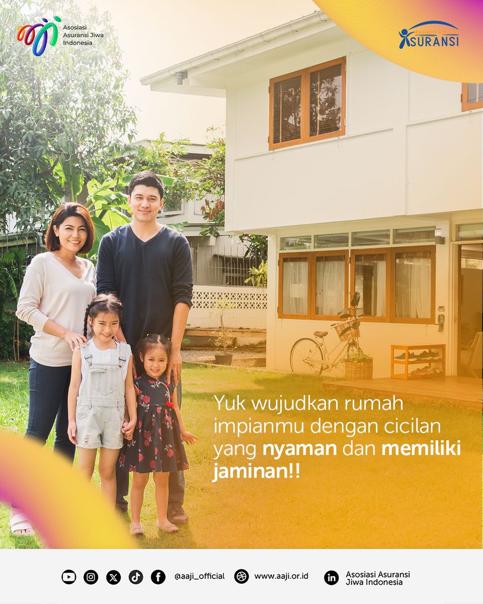 aaji_official's tweet photo. Mau punya rumah dengan KPR ? Yuk simak dulu beberapa hal penting sebelum kamu memutuskan untuk kredit rumah 😊

Wujudkan rumah impianmu dengan cicilan yang nyaman dan memiliki jaminan!!

#pahamidanmilikiasuransi #transformasidankolaborasi #asuransijiwa https://t.co/vK9CpJY7t2