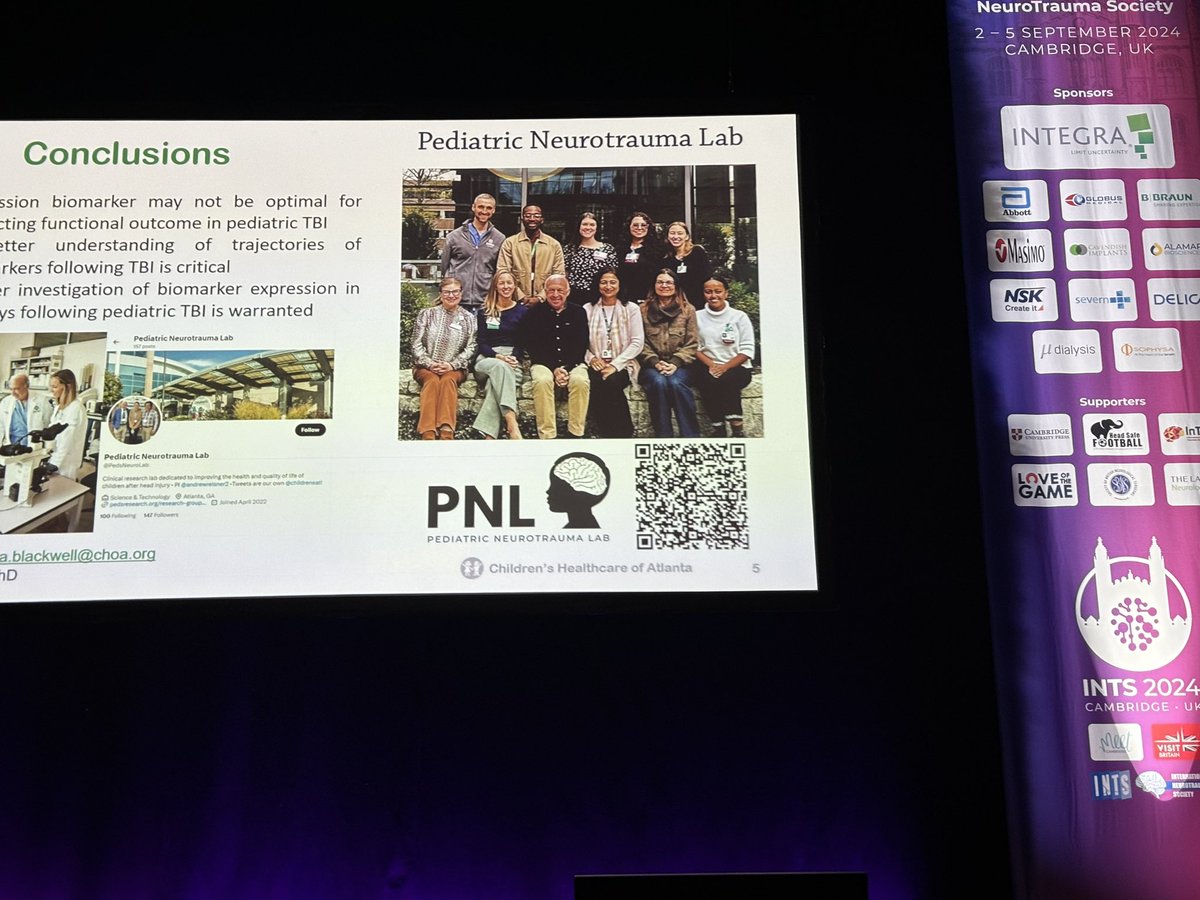 Pediatric Neurotrauma Lab (@pedsneurolab) on Twitter photo Outstanding talk given by <a href="/LBlackwellPhD/">Laura Blackwell, PhD, ABPP</a> at INTS 2024, Cambridge, UK. Key recent findings from CHOA s Pediatric TBI studies reported. <a href="/AliAlawiehmdphd/">Ali M Alawieh</a> <a href="/EmoryPediatrics/">Emory Dept of PEDS</a> <a href="/TheASPN/">ASPN American Society of Pediatric Neurosurgeons</a> <a href="/EmoryPediatrics/">Emory Dept of PEDS</a> <a href="/childrensatl/">Children's</a> <a href="/EmoryNeurosurg/">Emory Neurosurgery</a> #TBI #wfns Outstanding talk given by <a href="/LBlackwellPhD/">Laura Blackwell, PhD, ABPP</a> at INTS 2024, Cambridge, UK. Key recent findings from CHOA s Pediatric TBI studies reported. <a href="/AliAlawiehmdphd/">Ali M Alawieh</a> <a href="/EmoryPediatrics/">Emory Dept of PEDS</a> <a href="/TheASPN/">ASPN American Society of Pediatric Neurosurgeons</a> <a href="/EmoryPediatrics/">Emory Dept of PEDS</a> <a href="/childrensatl/">Children's</a> <a href="/EmoryNeurosurg/">Emory Neurosurgery</a> #TBI #wfns