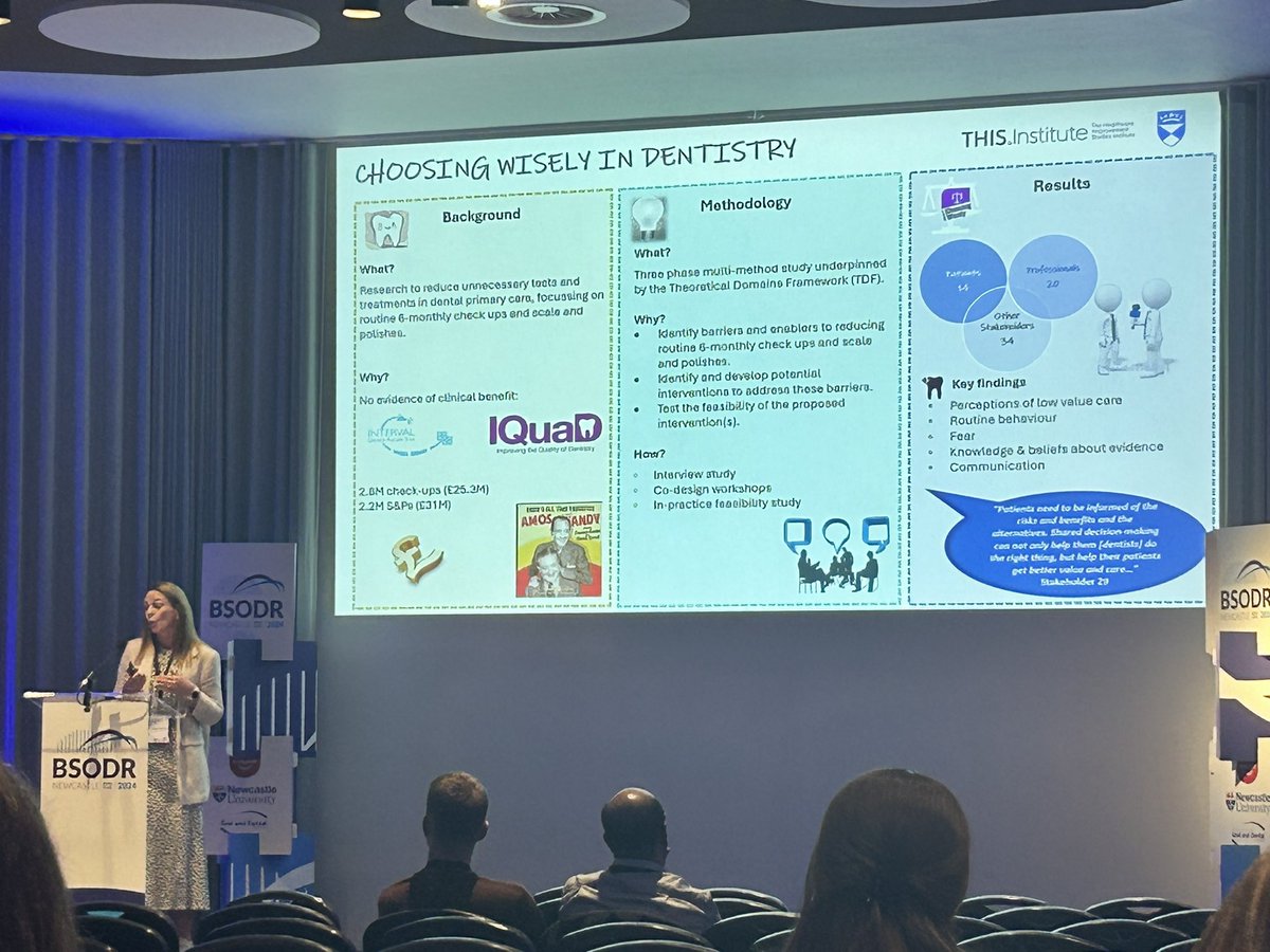 <a href="/HeatherCassie77/">Heather Cassie</a> eloquently taking us through her work on choosing wisely in dentistry!!  Implementing care based on evidence rather than accepted ‘social norms’ <a href="/BSODR_UK/">BSODR</a> #BSODR2024