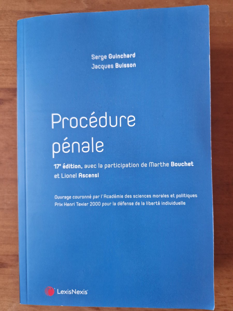 La nouvelle édition du manuel de procédure pénale de <a href="/LexisNexisFr/">LexisNexis France</a> vient de paraître. Elle est à jour de la loi du 20 novembre 2023.

Je remercie Serge Guinchard et Jacques Buisson de leur confiance et me réjouis de la collaboration à venir  avec Marthe Bouchet.