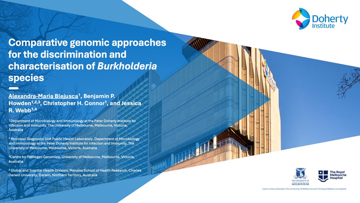 🏥Tune in to #MicroSeq2024 to hear from Alexandra-Maria Blejusca. She reveals a genomic approach for identifying different Burkholderia spp. in public health laboratories! Burkholderia diversity in Victoria &amp; globally was also characterised using #phylogenetics and #pangenomics.