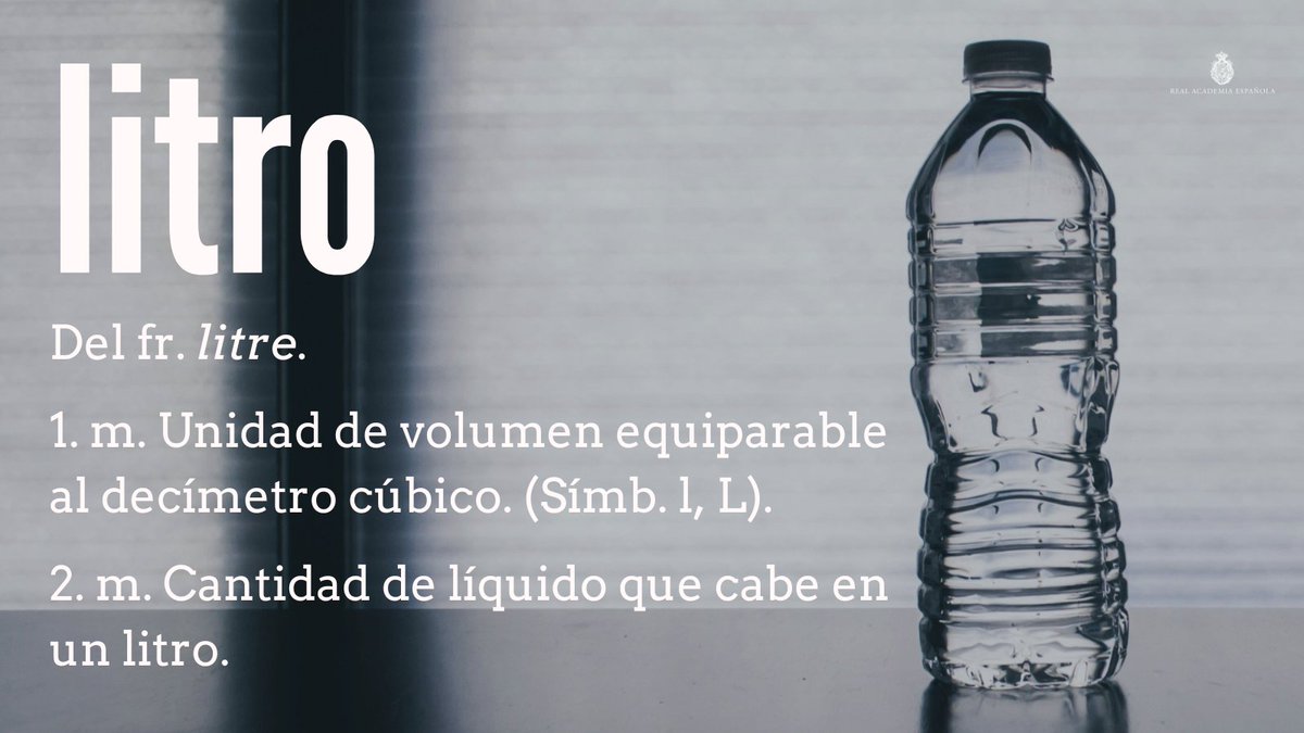 RAEinforma's tweet photo. #PalabraDelDía | litro

Recuerden que, como todos los símbolos, el del litro («l») se escribe sin punto y es invariable en plural: «400 l». Este puede escribirse también con mayúscula («400 L») en aquellos casos en los que pueda confundirse con el número 1. https://t.co/U4EvBGSwKh