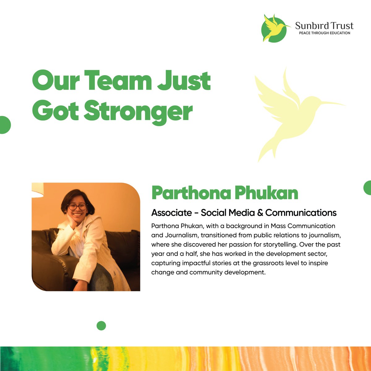 SunbirdTrust's tweet image. From PR to journalism, my journey in storytelling led me to the development sector, where I&apos;m capturing grassroots stories that inspire change. Every narrative has the power to transform. 

#SunbirdTrust #DevelopmentProfessional #Storytelling #SocialImpac