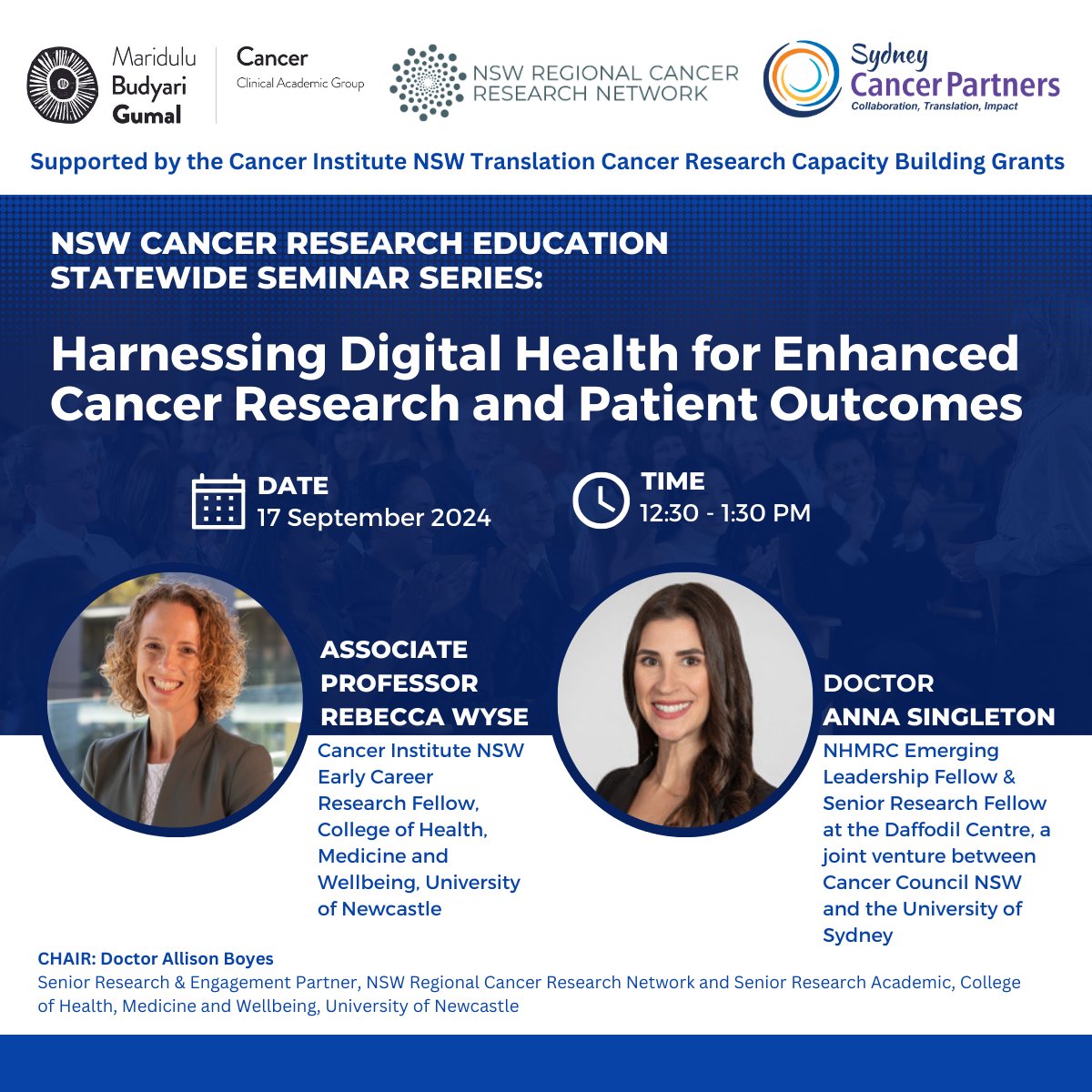 NSW Regional Cancer Research Network (@nswrcrn) on Twitter photo <a href="/NSWRCRN/">NSW Regional Cancer Research Network</a> <a href="/CancerSPHERE/">SPHERE Cancer Clinical Academic Group</a> & <a href="/SydCancerPtnrs/">Sydney Cancer Partners</a> present the next NSW Cancer Research Education Seminar⏰TUES 17th SEP, 12:30-1:30PM <a href="/WyseRebecca/">Rebecca Wyse</a> & <a href="/DrAnnaSingleton/">Dr Anna Singleton She/Her</a> discuss 'Harnessing Digital Health for Enhanced Cancer Research & Patient Outcomes' Register now➡️bit.ly/3Xa7VgJ <a href="/NSWRCRN/">NSW Regional Cancer Research Network</a> <a href="/CancerSPHERE/">SPHERE Cancer Clinical Academic Group</a> & <a href="/SydCancerPtnrs/">Sydney Cancer Partners</a> present the next NSW Cancer Research Education Seminar⏰TUES 17th SEP, 12:30-1:30PM <a href="/WyseRebecca/">Rebecca Wyse</a> & <a href="/DrAnnaSingleton/">Dr Anna Singleton She/Her</a> discuss 'Harnessing Digital Health for Enhanced Cancer Research & Patient Outcomes' Register now➡️bit.ly/3Xa7VgJ