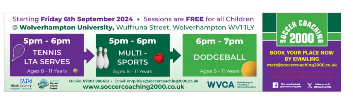 SoccerCoaching2000 (@scoaching2000) on Twitter photo FREE Friday evening multi sport session starts this week.
Email matt@soocercoaching2000.co.uk for more details. FREE Friday evening multi sport session starts this week.
Email matt@soocercoaching2000.co.uk for more details.