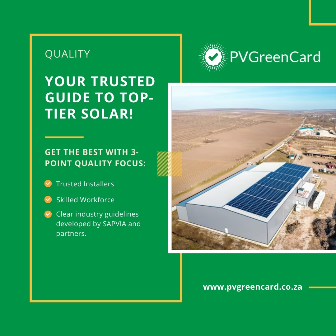 Your Trusted Guide to Top-Tier Solar!

Find a certified installer &amp; learn more: pvgreencard.co.za/about-pvgc/

#PVGreenCard #SolarInsatallations #QualityAssurance #sapvia