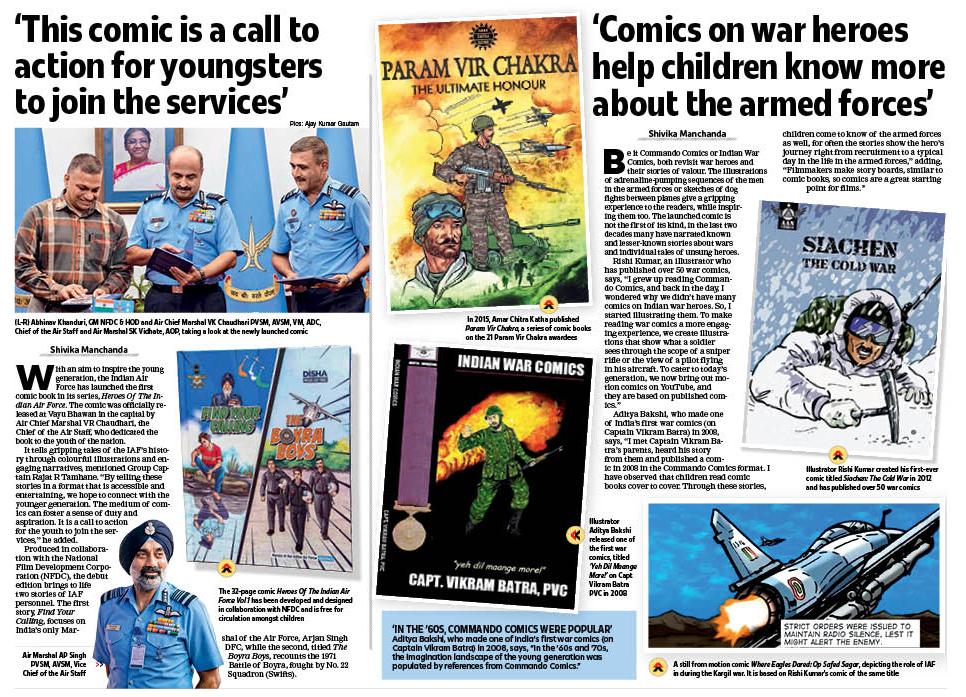 DelhiTimesTweet's tweet photo. To inspire the young generation, the #IndianAirForce has launched the first comic book in its series, Heroes of the Indian Air Force. The comic was launched in #Delhi by Air Chief Marshal VR Chaudhari, the Chief of the Air Staff

Read: https://t.co/3a3cjKC2bc

@IAF_MCC https://t.co/14iN7YTboU