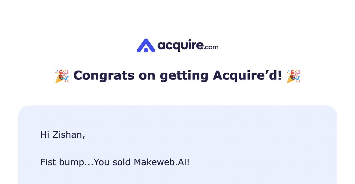 zishansami102's tweet image. Its official!
MakewebAI got acquired for $60k 😇🥳
It's been around ~50 days since launch, 30+ paid users, & 1k+ net revenue.
Listed this on @acquiredotcom for only $18k & got around 60 NDAs, 6 offers, 3 LOIs with competing offers around $50k+
Had to sell since the growth…