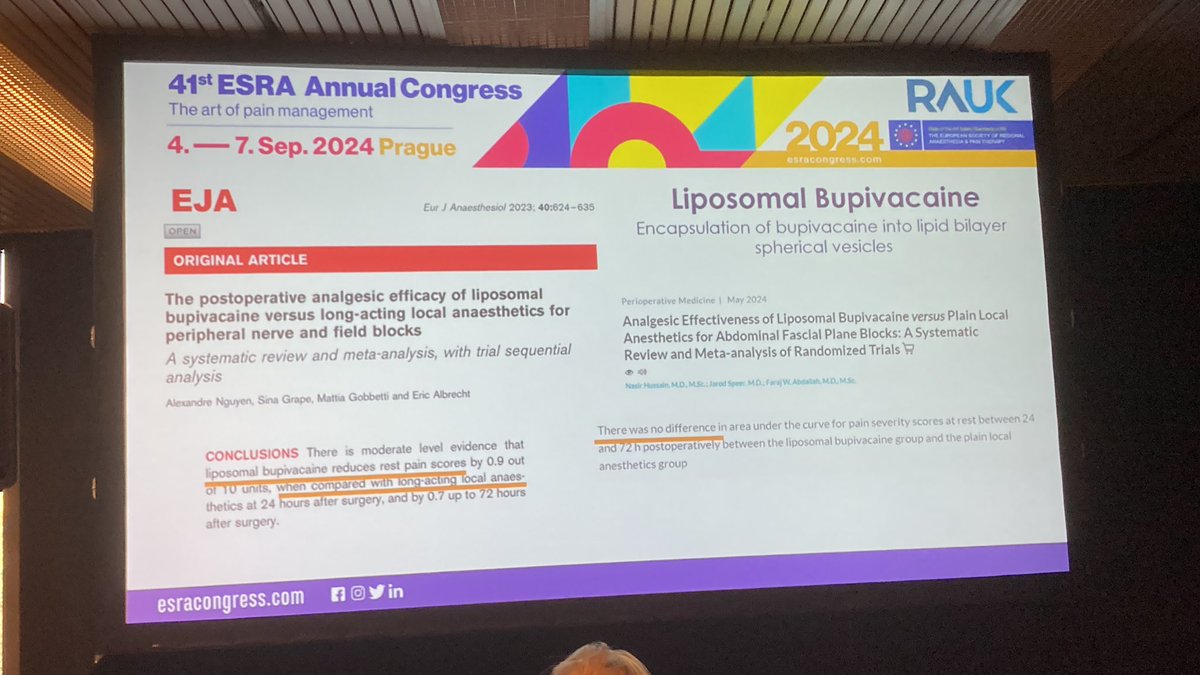 #ESRA2024 <a href="/mariapsebastian/">Mariapaz Sebastian</a> 
Liposomal bupivacaine is still not proven