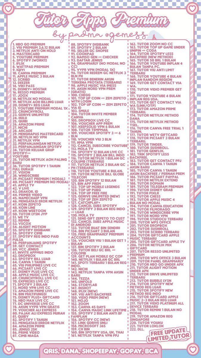 pdmglria's tweet image. OPEN TUTOR APP PREM 💌

🤍 include 240++ app prem
🤍 bisa di take satuan
🤍 cocok untuk jadi firsthand
🤍 berisi video lengkap &amp;amp; penjelasan
🤍 tutor akan tetap update yang paling terbaru

‧✧̣̇‧ harga / tanya2 dm ke @gemess 💗

#zonauang #zonaba #zonabu #zonajajan #zonajubel