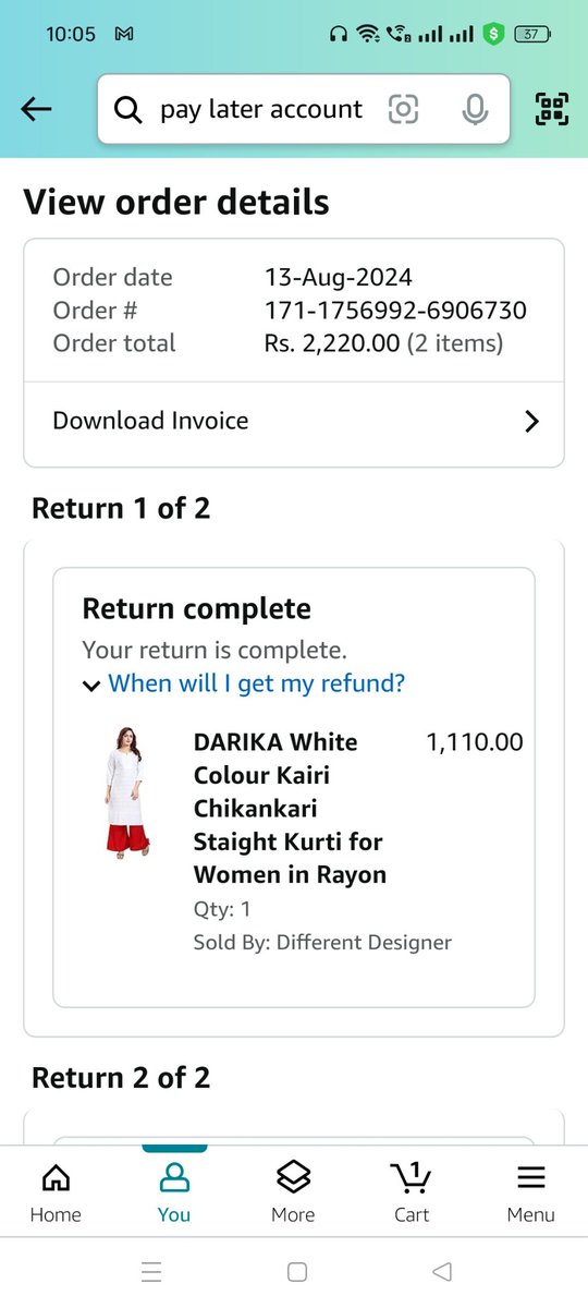 Tan_2401's tweet photo. @karthikprasan10 They're a scam. This fraud company charged me for products that were already returned. And they won't show the detailed breakup until the payment is done. I've been asking for my 2200 refund via tons of mails. But all in vain. https://t.co/sGvXyMuvhN