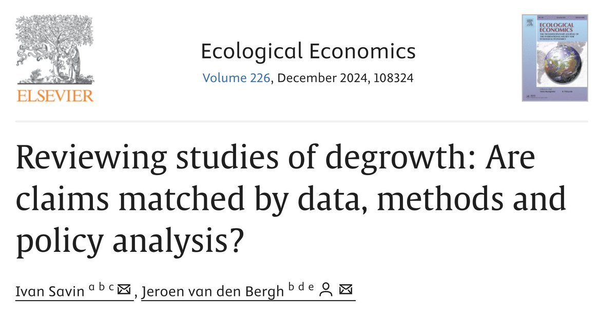 Devastating review of the degrowth literature (561 studies): 
--&gt; 'few studies use quantitative or qualitative data...' 
--&gt; [those that do] 'tend to include small samples or focus on non-representative cases' 
--&gt;'large majority (almost 90%) are opinions rather than analysis'