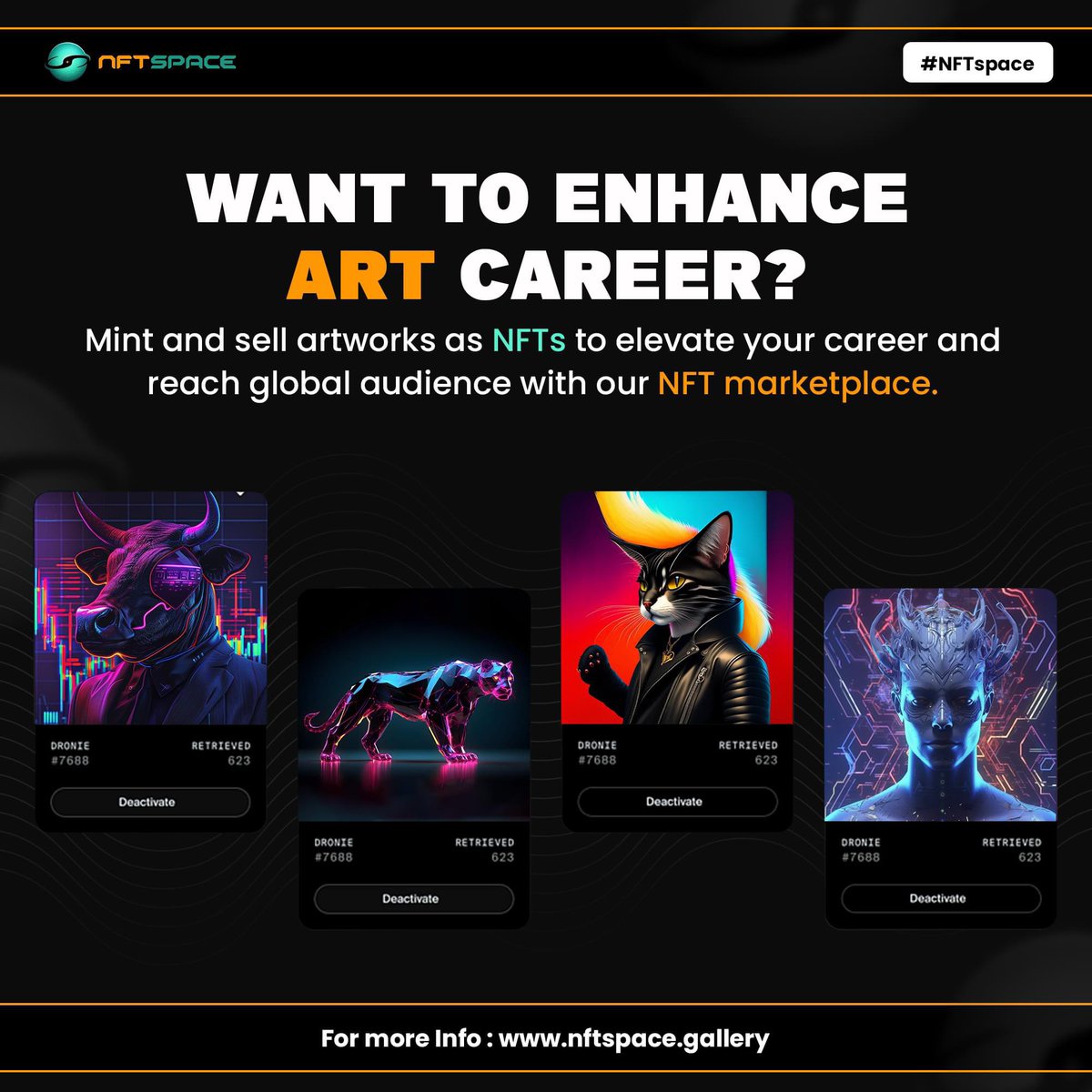 nftspaceAI's tweet photo. Want to enhance art career? 
Join our NFT marketplace to mint and sell artworks as NFTs and enhance your art career.
..
🌐👉 : https://t.co/JcWeJsJXG2
..
#NFTs #enhance #NFTmarketplace #artworks https://t.co/spXvgPaM6A